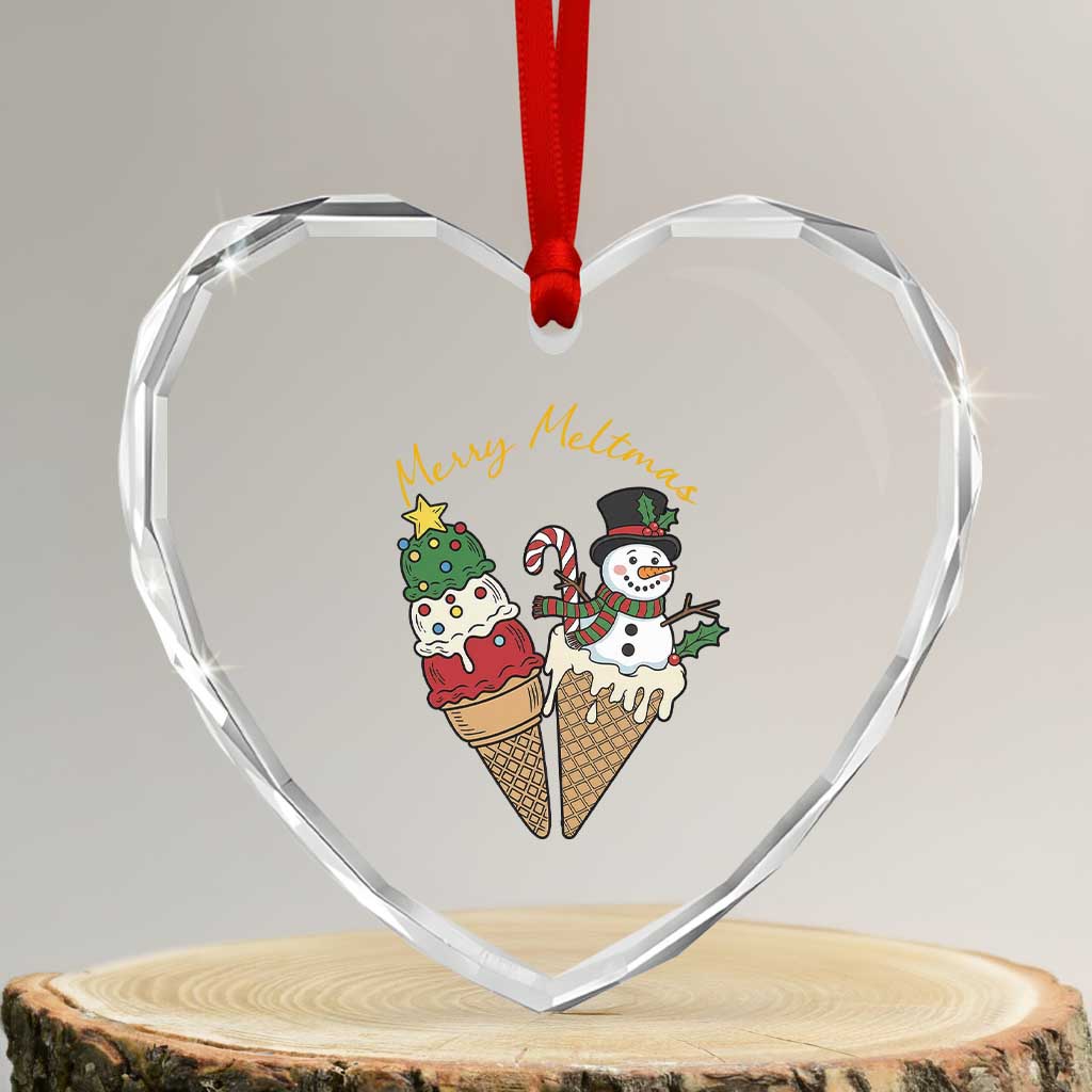 Christmas In July Ice Cream Snowman Graphic Heart Crystal Glass Ornament Merry Meltmas