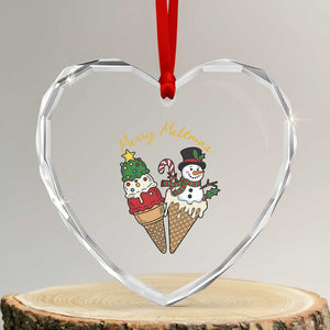Christmas In July Ice Cream Snowman Graphic Heart Crystal Glass Ornament Merry Meltmas