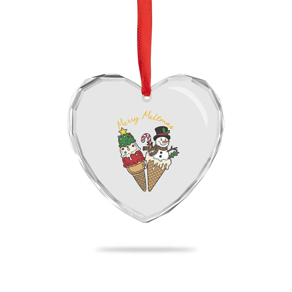 Christmas In July Ice Cream Snowman Graphic Heart Crystal Glass Ornament Merry Meltmas