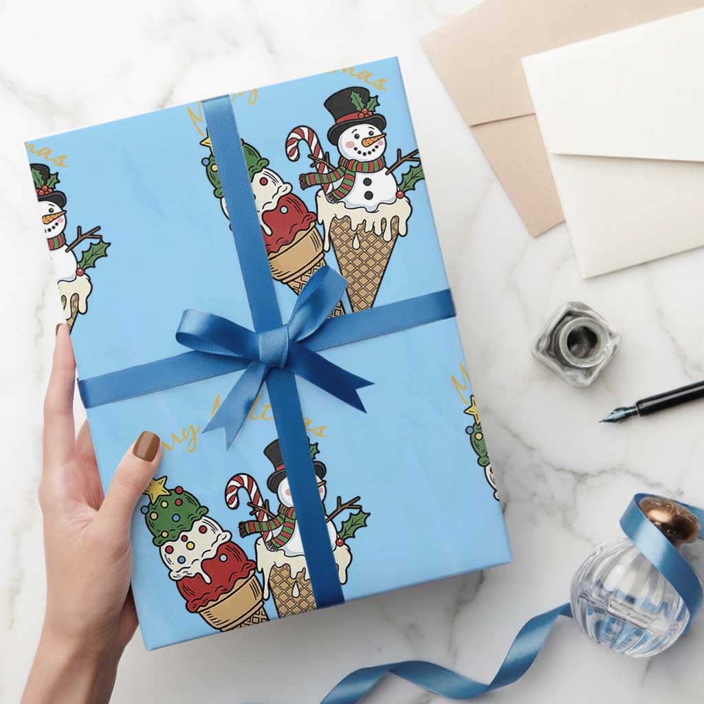 Christmas In July Ice Cream Snowman Graphic Wrapping Paper Roll Merry Meltmas