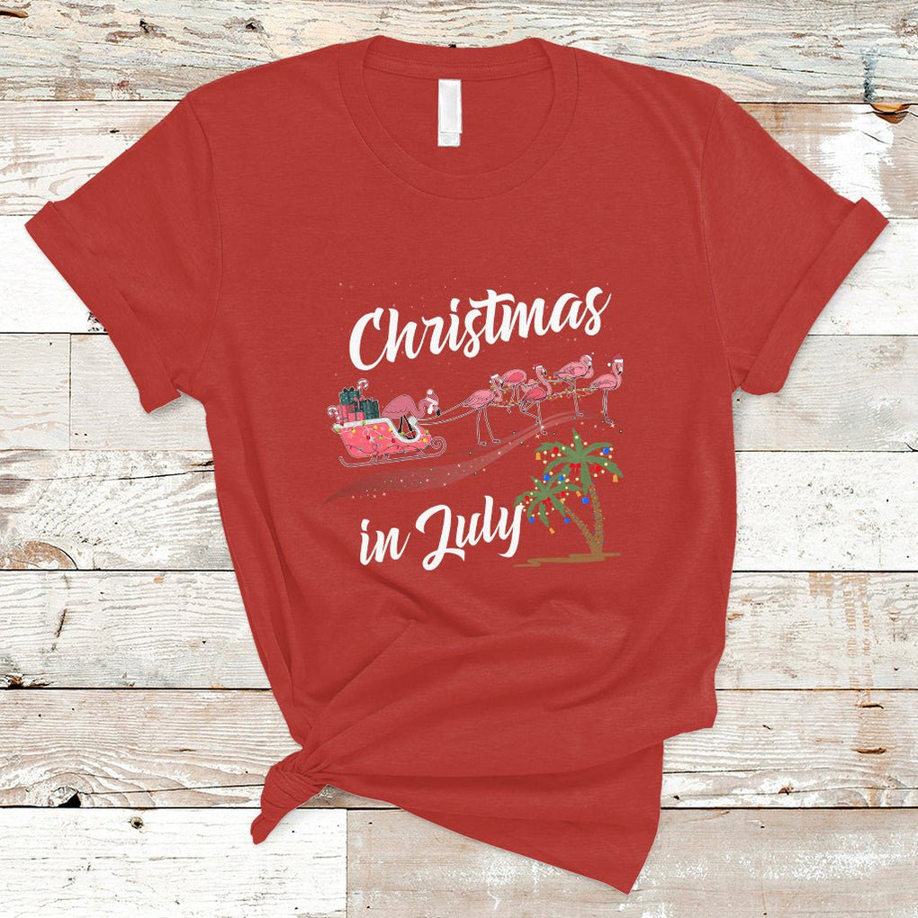 Christmas in July Pink Flamingo Funny Xmas Matching T Shirt TS02 Red Printyourwear