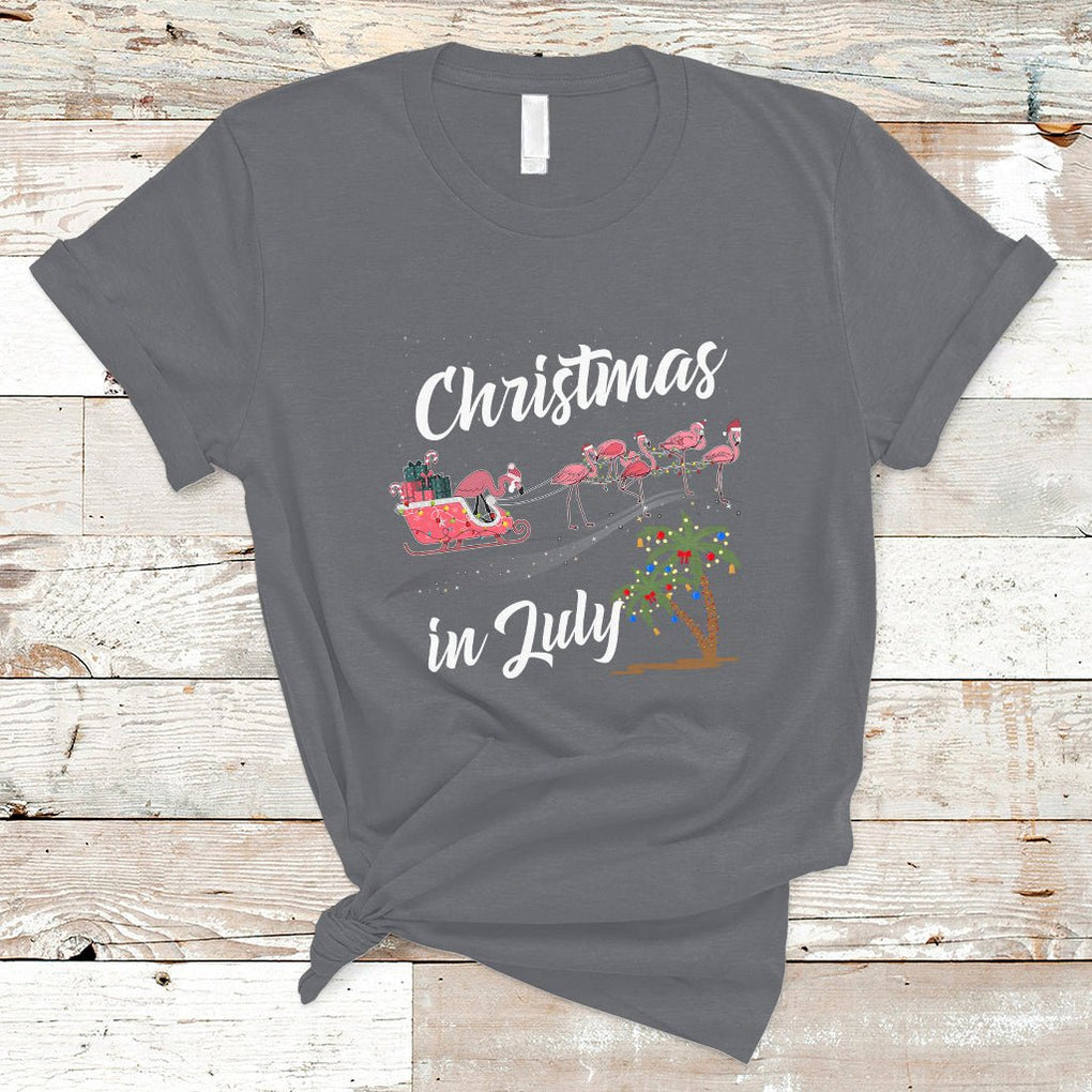 Christmas in July Pink Flamingo Funny Xmas Matching T Shirt TS02 Charcoal Printyourwear