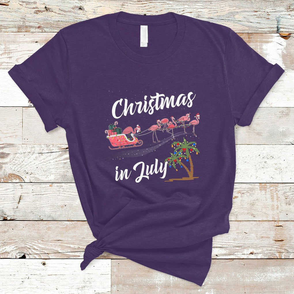 Christmas in July Pink Flamingo Funny Xmas Matching T Shirt TS02 Purple Printyourwear