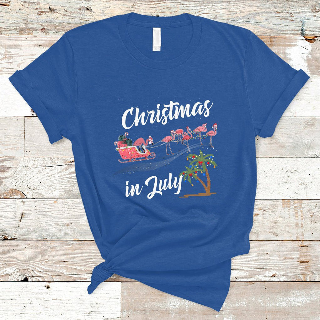 Christmas in July Pink Flamingo Funny Xmas Matching T Shirt TS02 Royal Blue Printyourwear