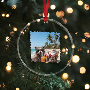 Christmas In July Raccoon And Santa Crystal Glass Ornament Tropical Summer Vacation Graphic