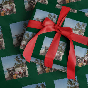 Christmas In July Raccoon And Santa Wrapping Paper Roll Tropical Summer Vacation Graphic