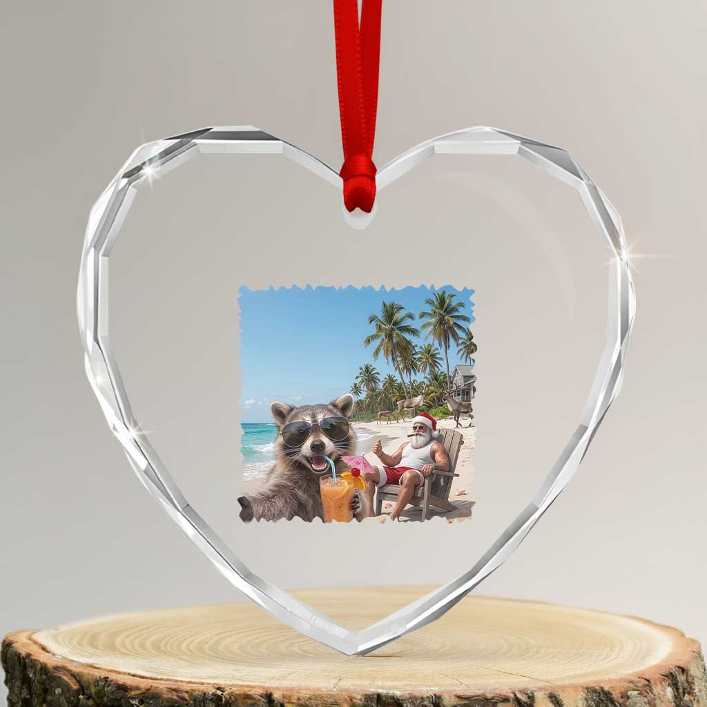 Christmas In July Raccoon And Santa Heart Crystal Glass Ornament Tropical Summer Vacation Graphic TS12 Transparent Glass 3'' Heart Print Your Wear