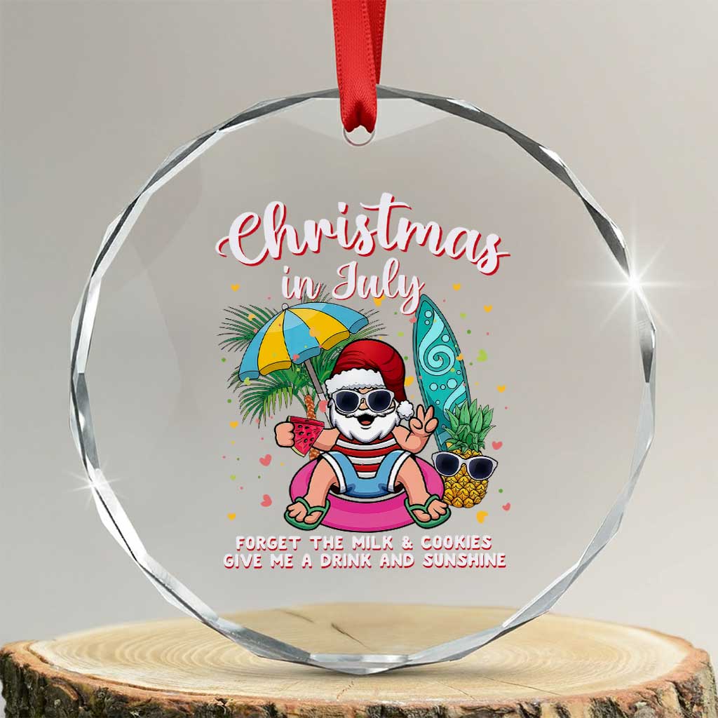 Christmas in July Santa Crystal Glass Ornament Palm Tree Beach Summer Hawaii TS14 Transparent Glass 3'' Circle Print Your Wear