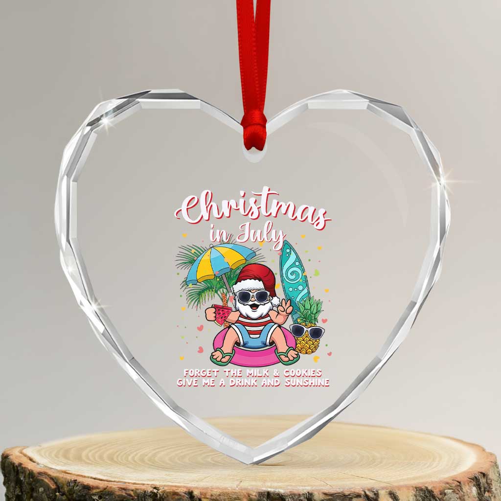 Christmas in July Santa Heart Crystal Glass Ornament Palm Tree Beach Summer Hawaii TS14 Transparent Glass 3'' Heart Print Your Wear