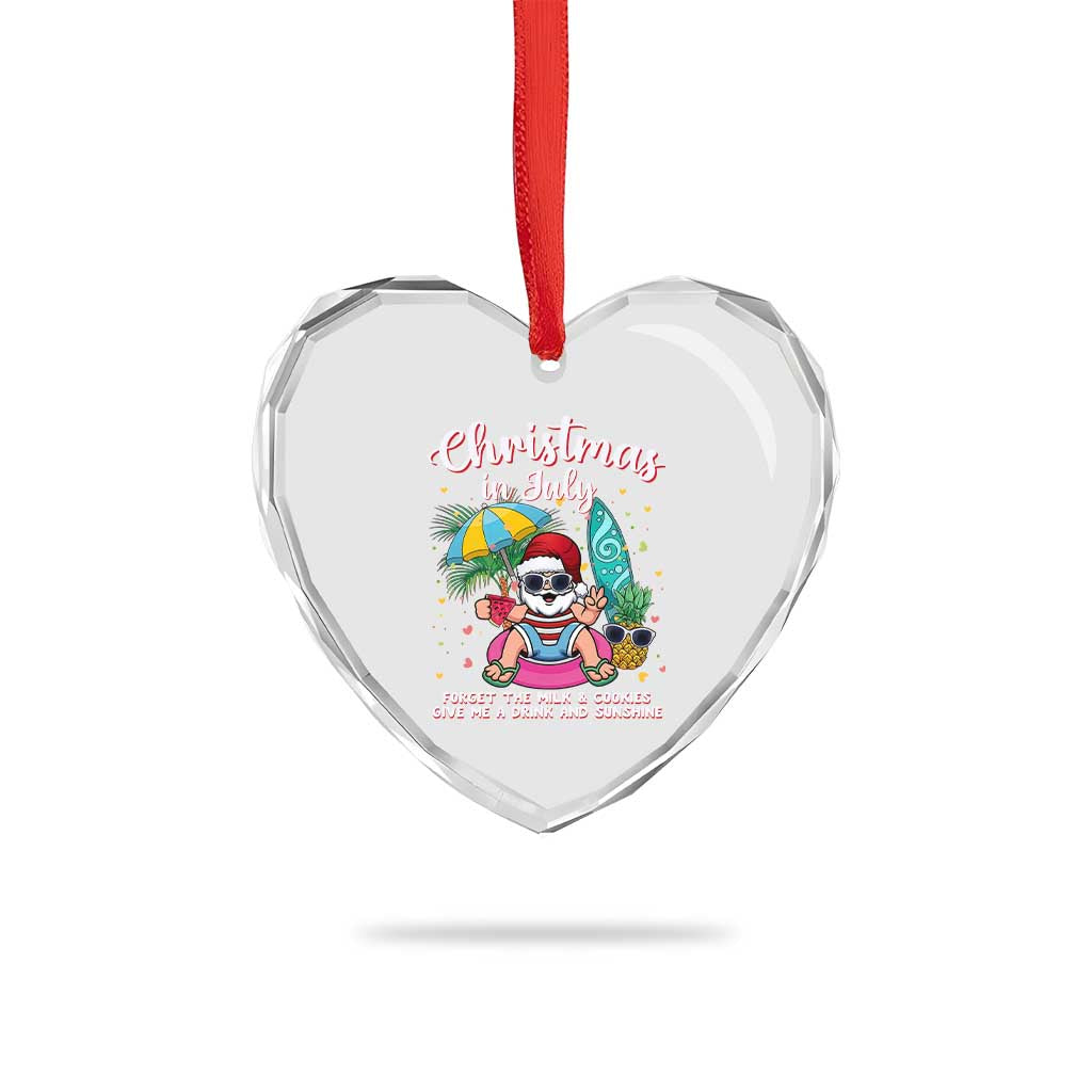 Christmas in July Santa Heart Crystal Glass Ornament Palm Tree Beach Summer Hawaii