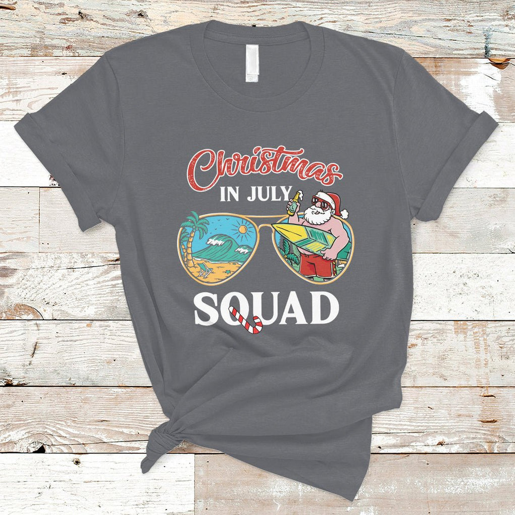 Christmas In July Squad Funny Summer Xmas Beach Holiday T Shirt TS02 Charcoal Printyourwear