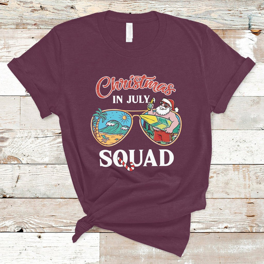 Christmas In July Squad Funny Summer Xmas Beach Holiday T Shirt TS02 Maroon Printyourwear