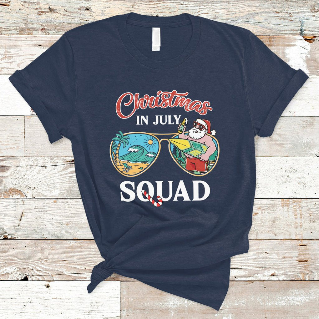 Christmas In July Squad Funny Summer Xmas Beach Holiday T Shirt TS02 Navy Printyourwear