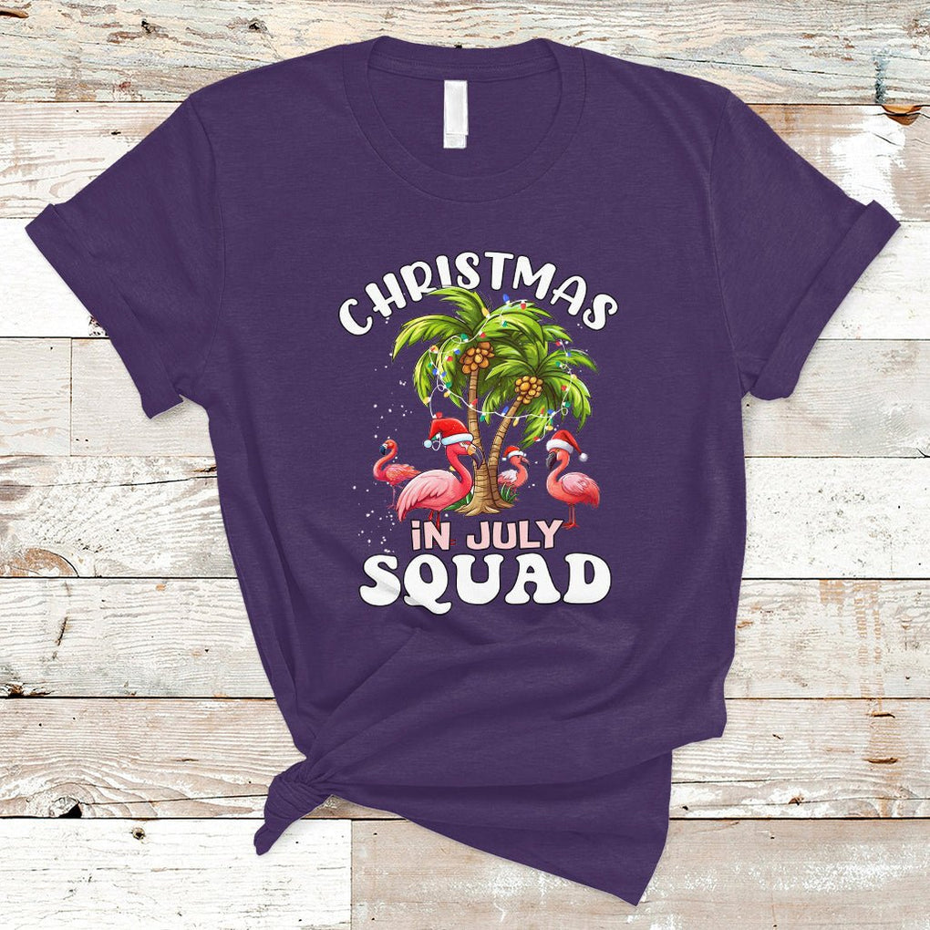 Christmas in July Squad Pink Flamingo Funny Xmas Matching T Shirt TS02 Purple Printyourwear