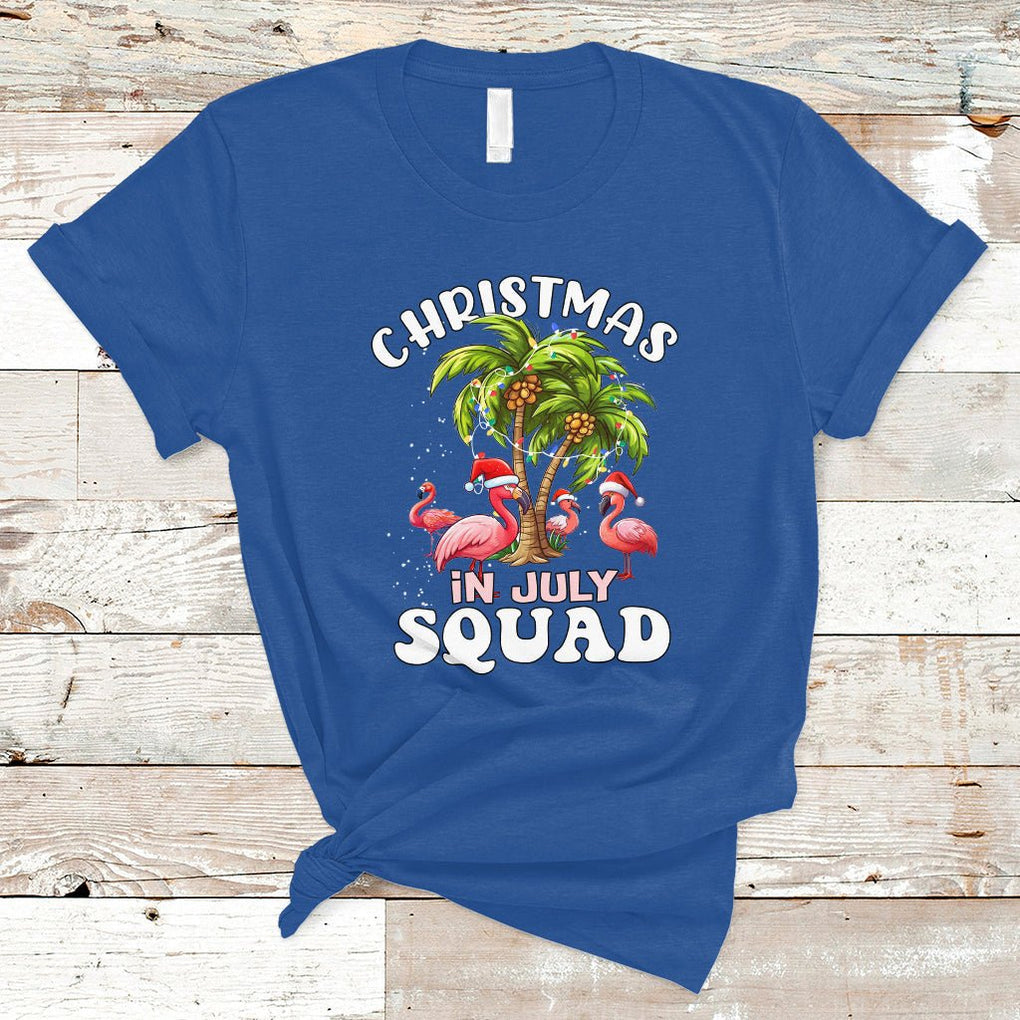 Christmas in July Squad Pink Flamingo Funny Xmas Matching T Shirt TS02 Royal Blue Printyourwear