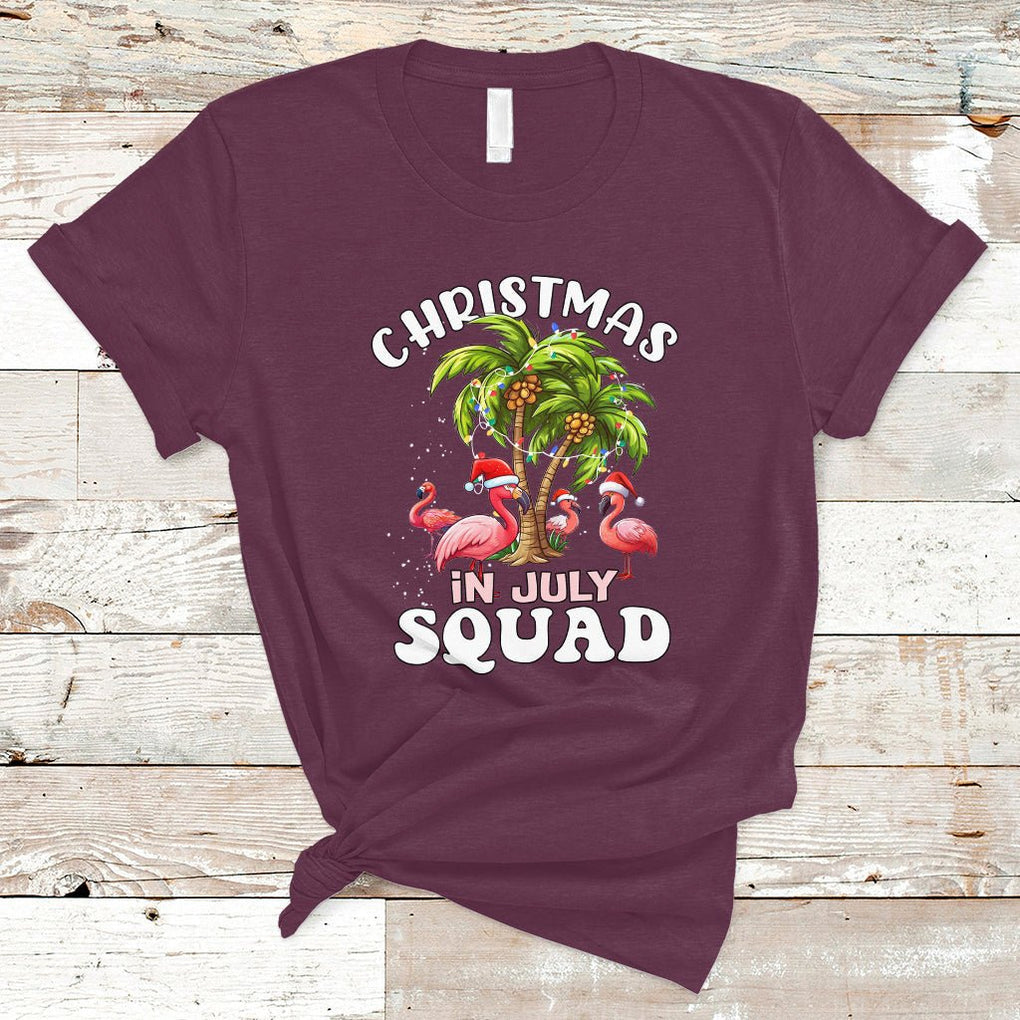 Christmas in July Squad Pink Flamingo Funny Xmas Matching T Shirt TS02 Maroon Printyourwear