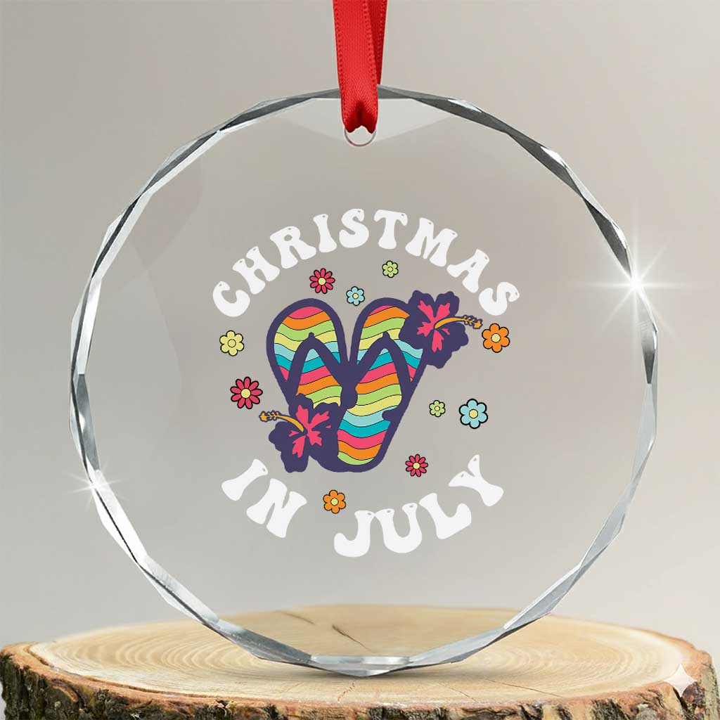 Christmas In July Summer Beach Crystal Glass Ornament Hawaii Flip Flops Hibiscus TS10 Transparent Glass 3'' Circle Print Your Wear