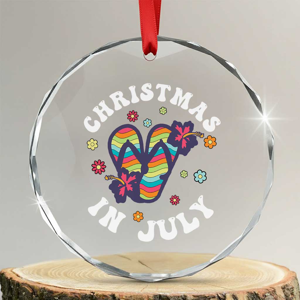 Christmas In July Summer Beach Crystal Glass Ornament Hawaii Flip Flops Hibiscus TS10 Transparent Glass 3'' Circle Print Your Wear