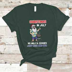 Christmas in July T Shirt Christmas Christmas In July No Milk And Cookies Just Beer And BBQ TS02 Dark Forest Green Printyourwear