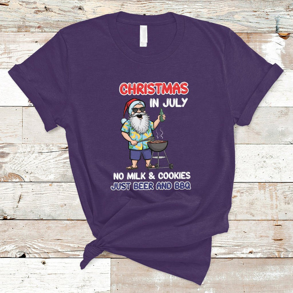 Christmas in July T Shirt Christmas Christmas In July No Milk And Cookies Just Beer And BBQ TS02 Purple Printyourwear
