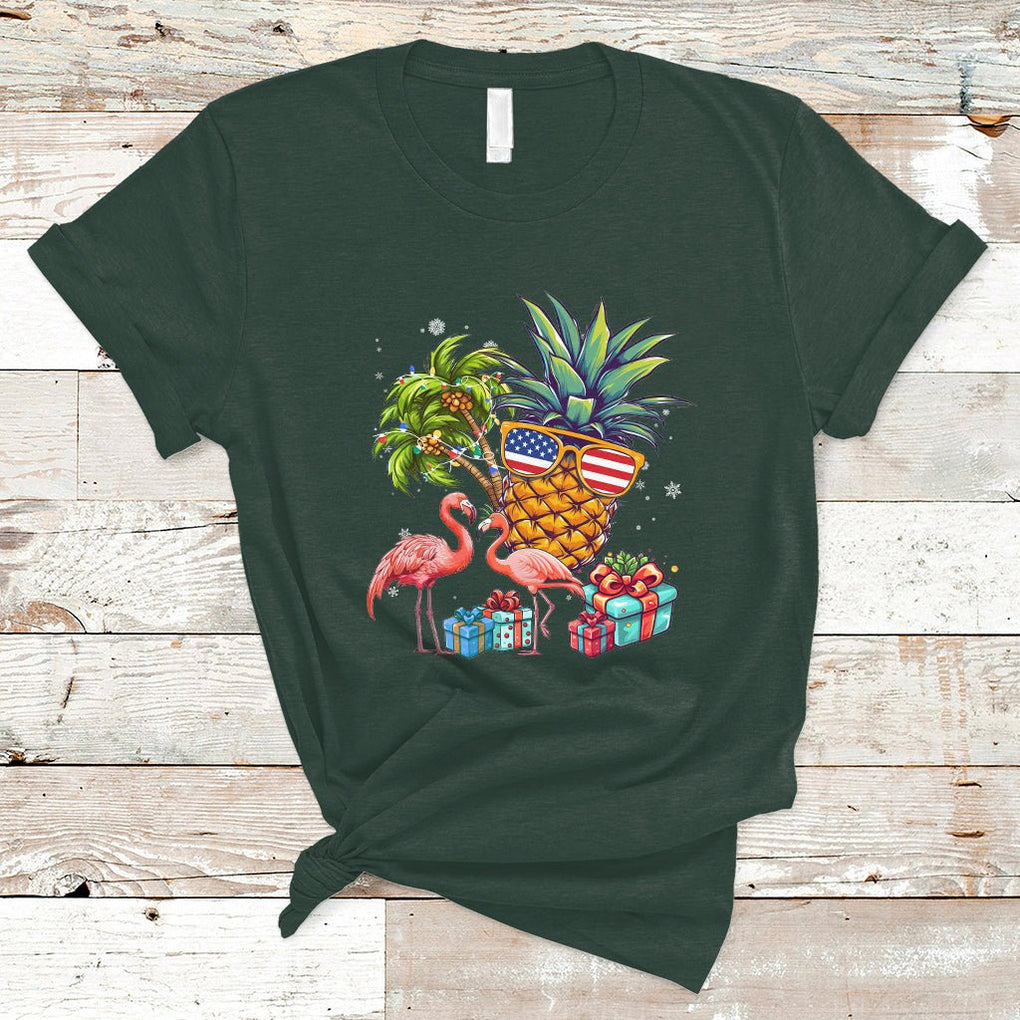 Christmas in July T Shirt Christmas In July Flamingo Pineapple Xmas Squad Summer TS02 Dark Forest Green Printyourwear