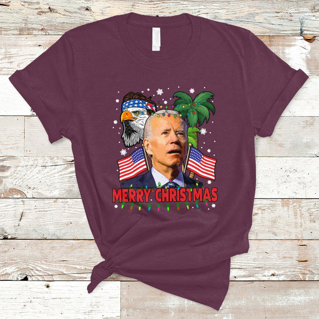 Christmas in July T Shirt Funny Confused Biden Merry Christmas In July Summer Xmas TS02 Maroon Printyourwear
