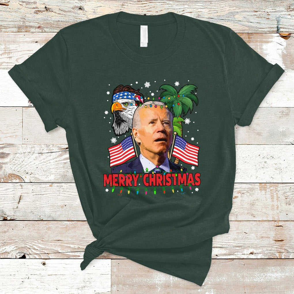 Christmas in July T Shirt Funny Confused Biden Merry Christmas In July Summer Xmas TS02 Dark Forest Green Printyourwear