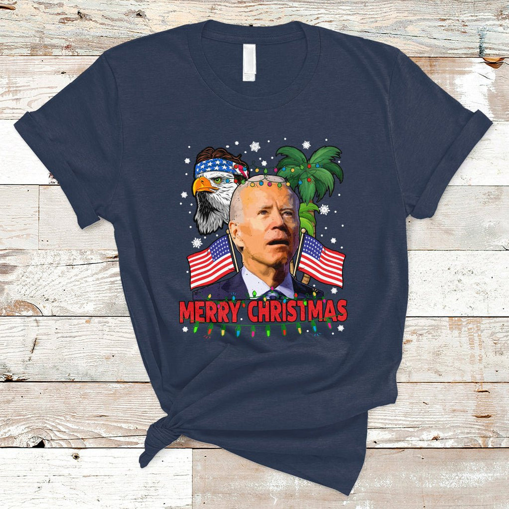 Christmas in July T Shirt Funny Confused Biden Merry Christmas In July Summer Xmas TS02 Navy Printyourwear