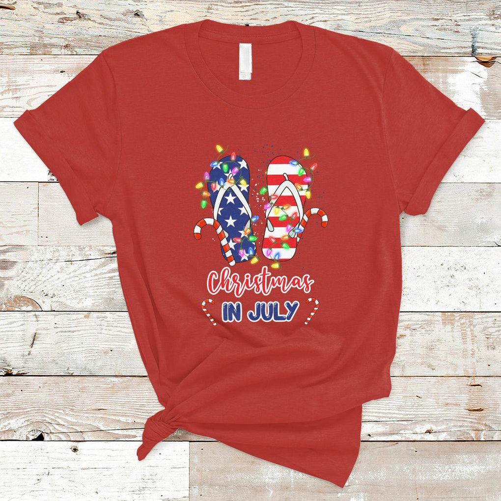 Christmas in July T Shirt Xmas in July Flip Flops Xmas Lights Beach Lovers Summer TS02 Red Printyourwear