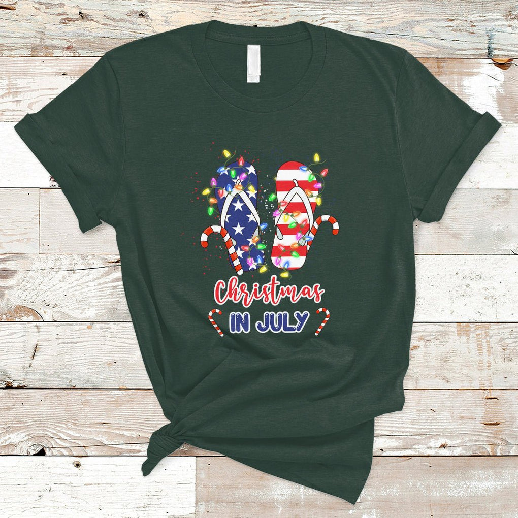 Christmas in July T Shirt Xmas in July Flip Flops Xmas Lights Beach Lovers Summer TS02 Dark Forest Green Printyourwear