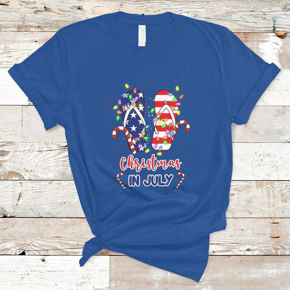 Christmas in July T Shirt Xmas in July Flip Flops Xmas Lights Beach Lovers Summer TS02 Royal Blue Printyourwear