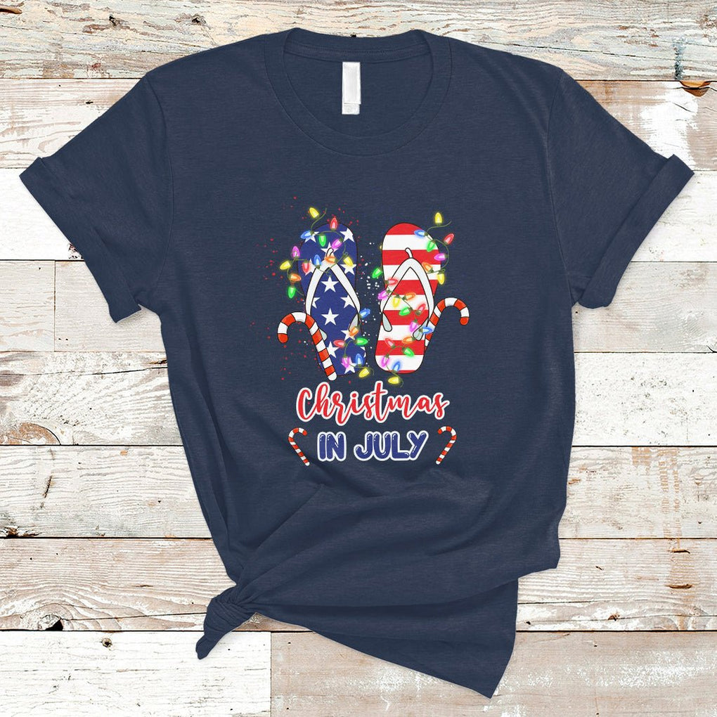 Christmas in July T Shirt Xmas in July Flip Flops Xmas Lights Beach Lovers Summer TS02 Navy Printyourwear