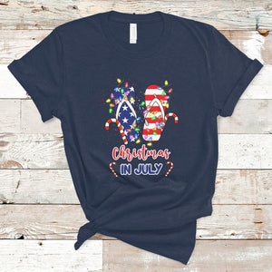Christmas in July T Shirt Xmas in July Flip Flops Xmas Lights Beach Lovers Summer TS02 Navy Printyourwear