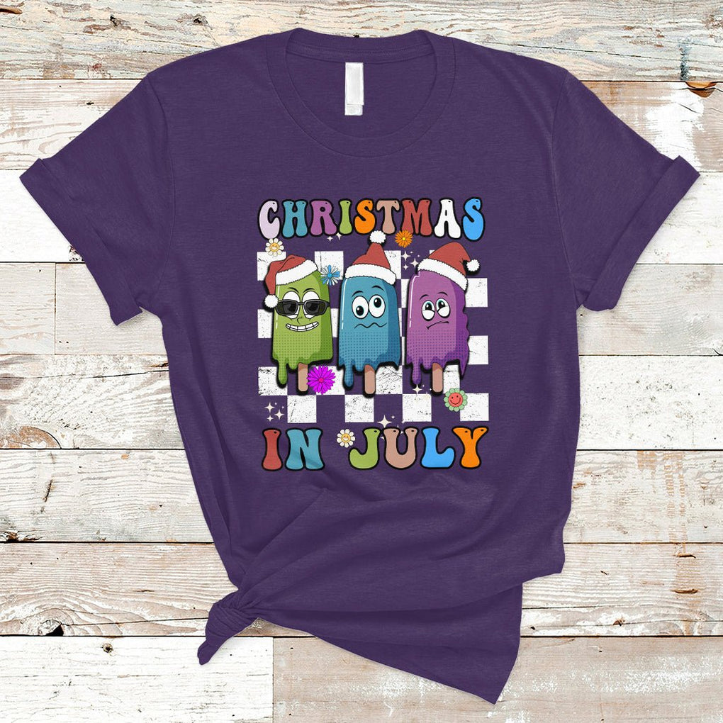 Christmas in July T Shirt Xmas in July Melting Popsicles Stick Summer Vibes Retro TS02 Purple Printyourwear