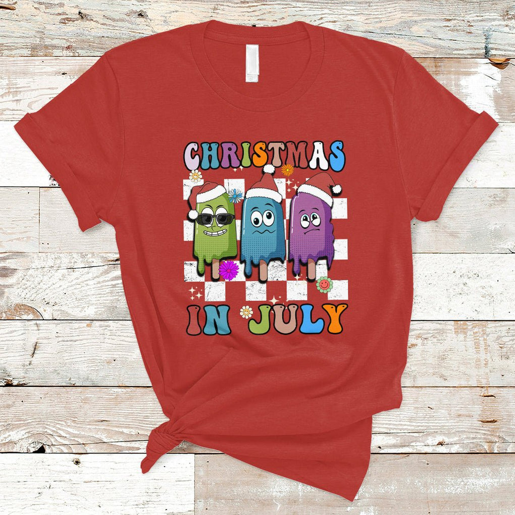 Christmas in July T Shirt Xmas in July Melting Popsicles Stick Summer Vibes Retro TS02 Red Printyourwear