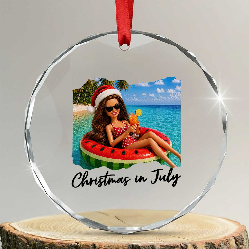 Christmas In July Tropical Doll Face Meme Crystal Glass Ornament Summer Vacation Graphic TS12 Transparent Glass 3'' Circle Print Your Wear