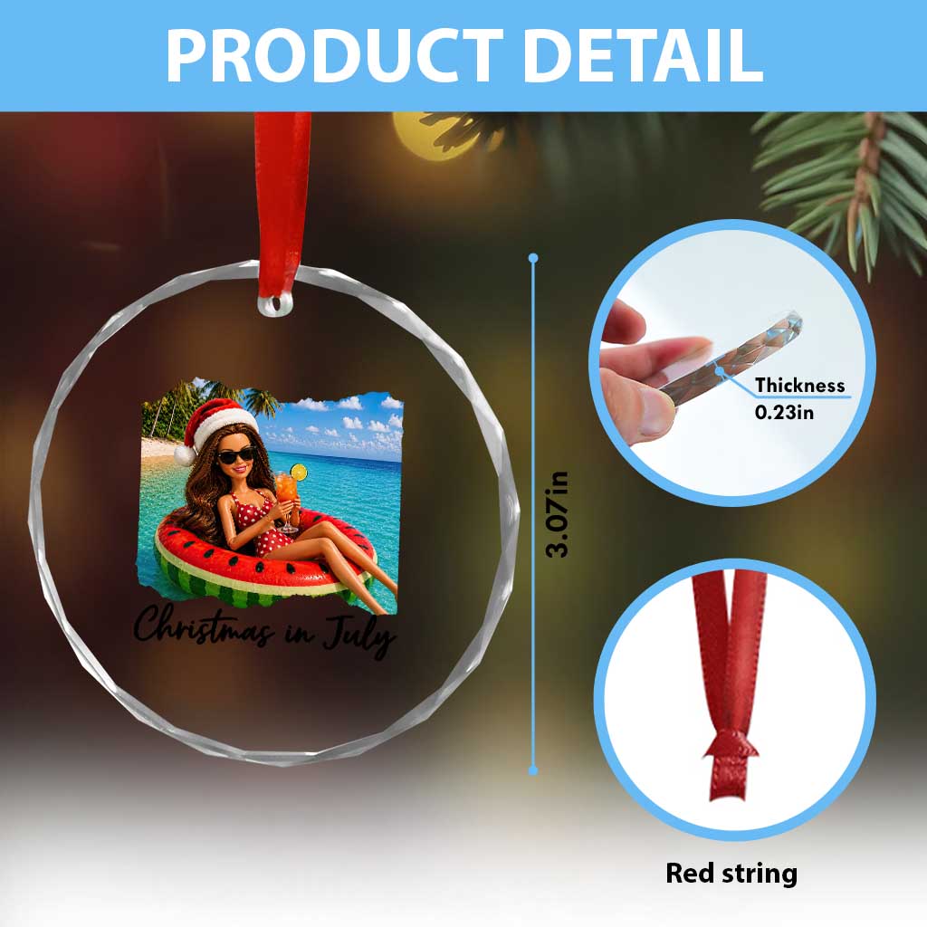 Christmas In July Tropical Doll Face Meme Crystal Glass Ornament Summer Vacation Graphic