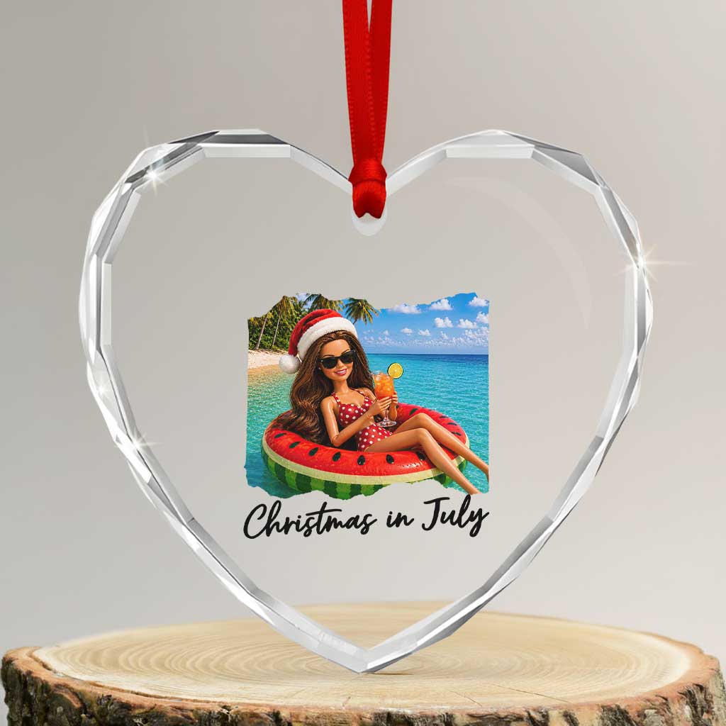 Christmas In July Tropical Doll Face Meme Heart Crystal Glass Ornament Summer Vacation Graphic TS12 Transparent Glass 3'' Heart Print Your Wear