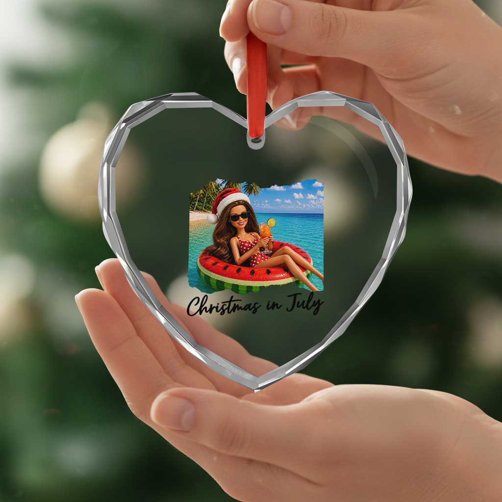 Christmas In July Tropical Doll Face Meme Heart Crystal Glass Ornament Summer Vacation Graphic