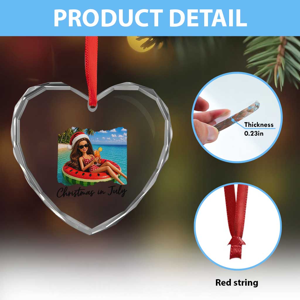 Christmas In July Tropical Doll Face Meme Heart Crystal Glass Ornament Summer Vacation Graphic