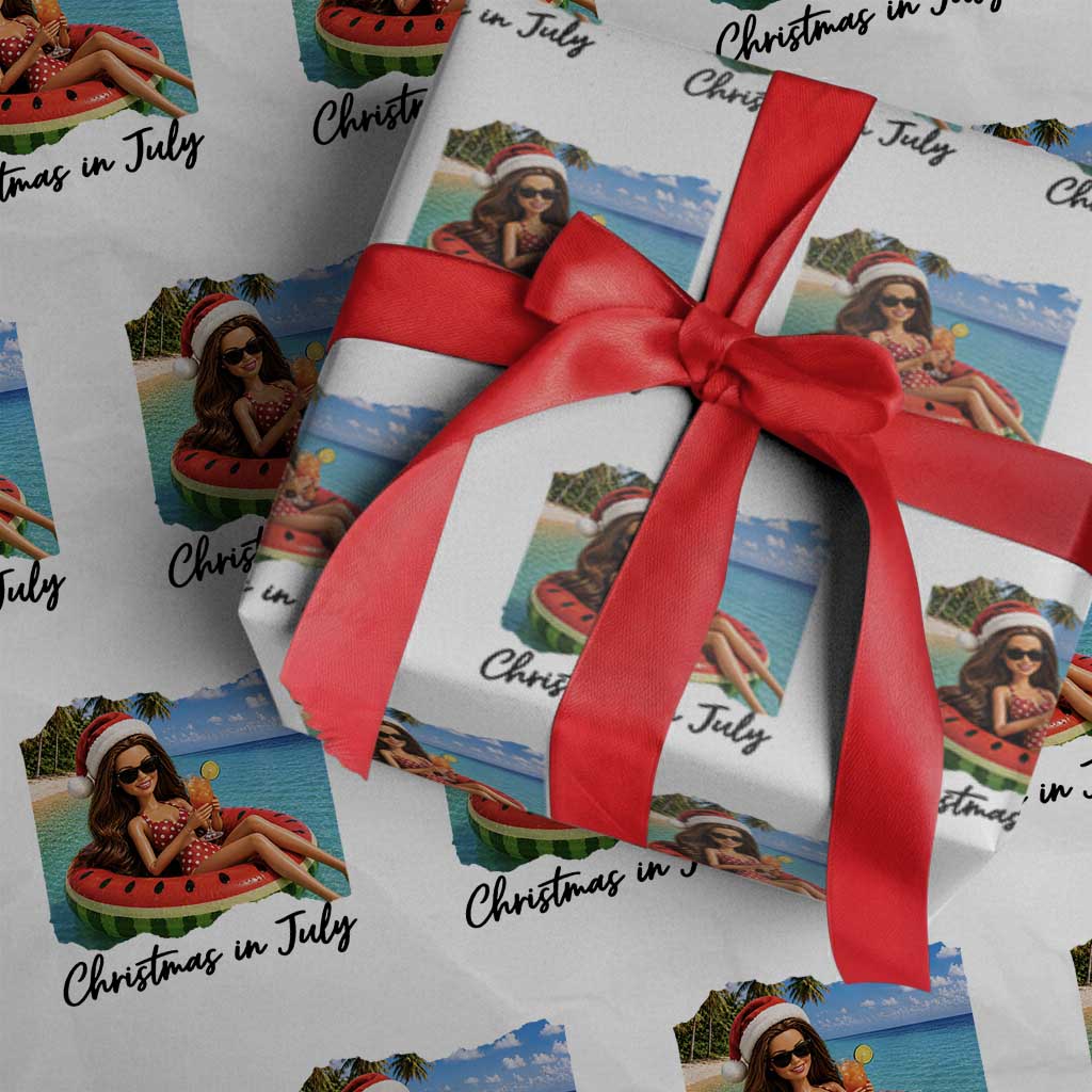 Christmas In July Tropical Doll Face Meme Wrapping Paper Roll Summer Vacation Graphic