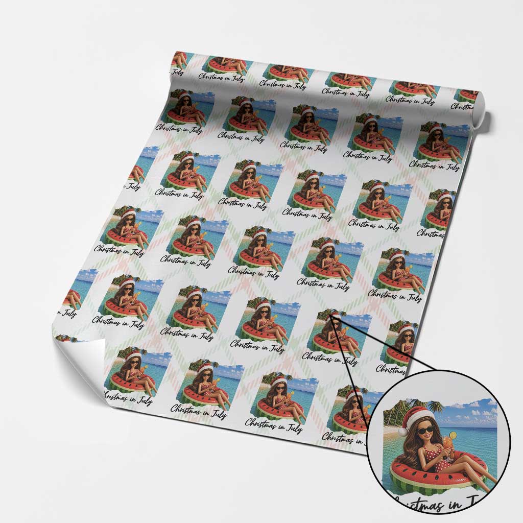Christmas In July Tropical Doll Face Meme Wrapping Paper Roll Summer Vacation Graphic