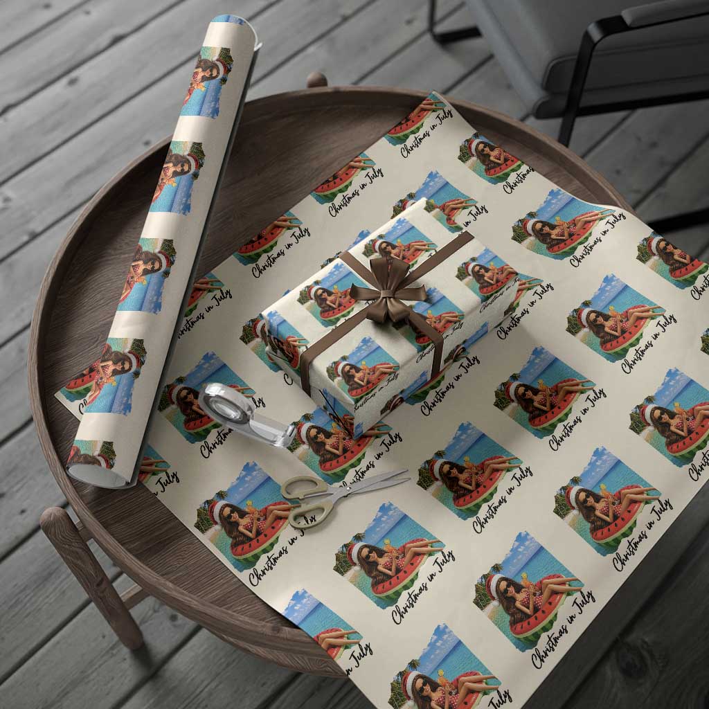 Christmas In July Tropical Doll Face Meme Wrapping Paper Roll Summer Vacation Graphic