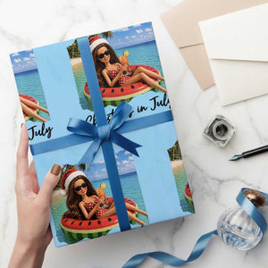Christmas In July Tropical Doll Face Meme Wrapping Paper Roll Summer Vacation Graphic