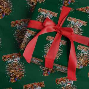 Christmas In July Tung Tung Tung TTT Sahur Cursed Meme Wrapping Paper Roll Funny Ironic Tropical Summer Hawaiian Holiday Surreal