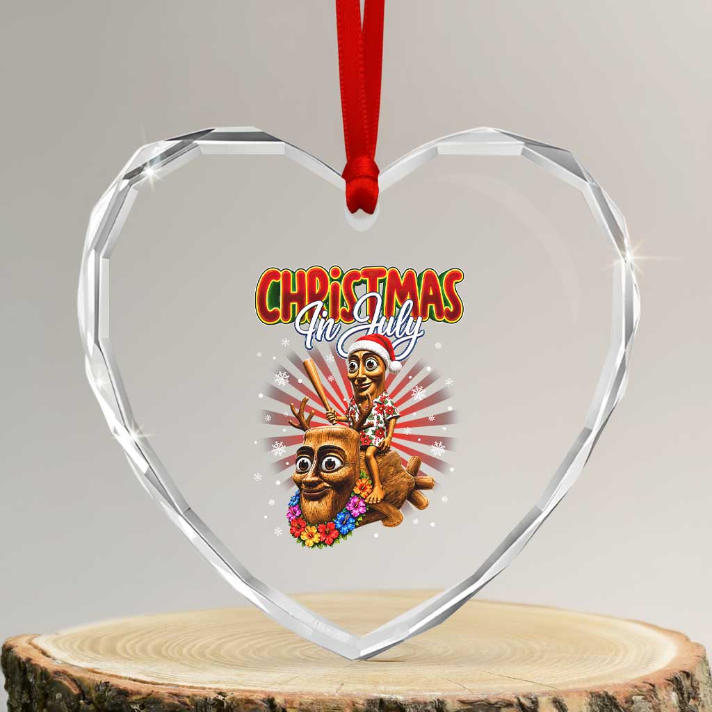 Christmas In July Tung Tung Tung TTT Sahur Cursed Meme Heart Crystal Glass Ornament Funny Ironic Tropical Summer Hawaiian Holiday Surreal