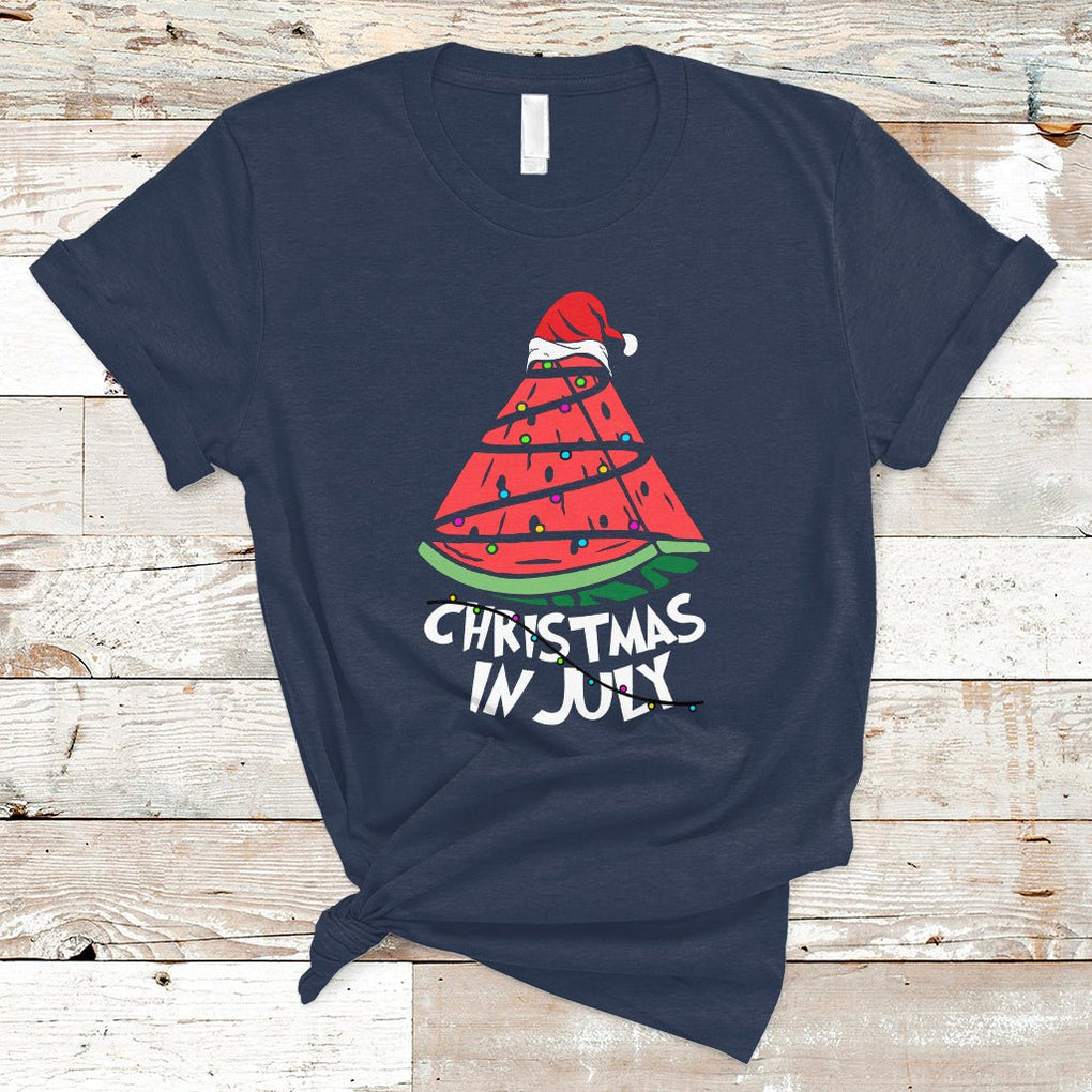 Christmas In July Watermelon Xmas Tree Summer Beach Vacation T Shirt TS02 Navy Printyourwear