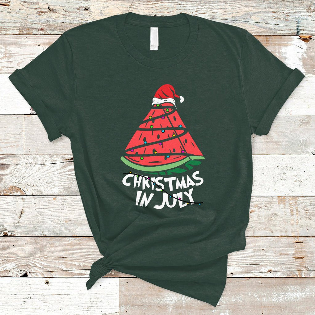 Christmas In July Watermelon Xmas Tree Summer Beach Vacation T Shirt TS02 Dark Forest Green Printyourwear