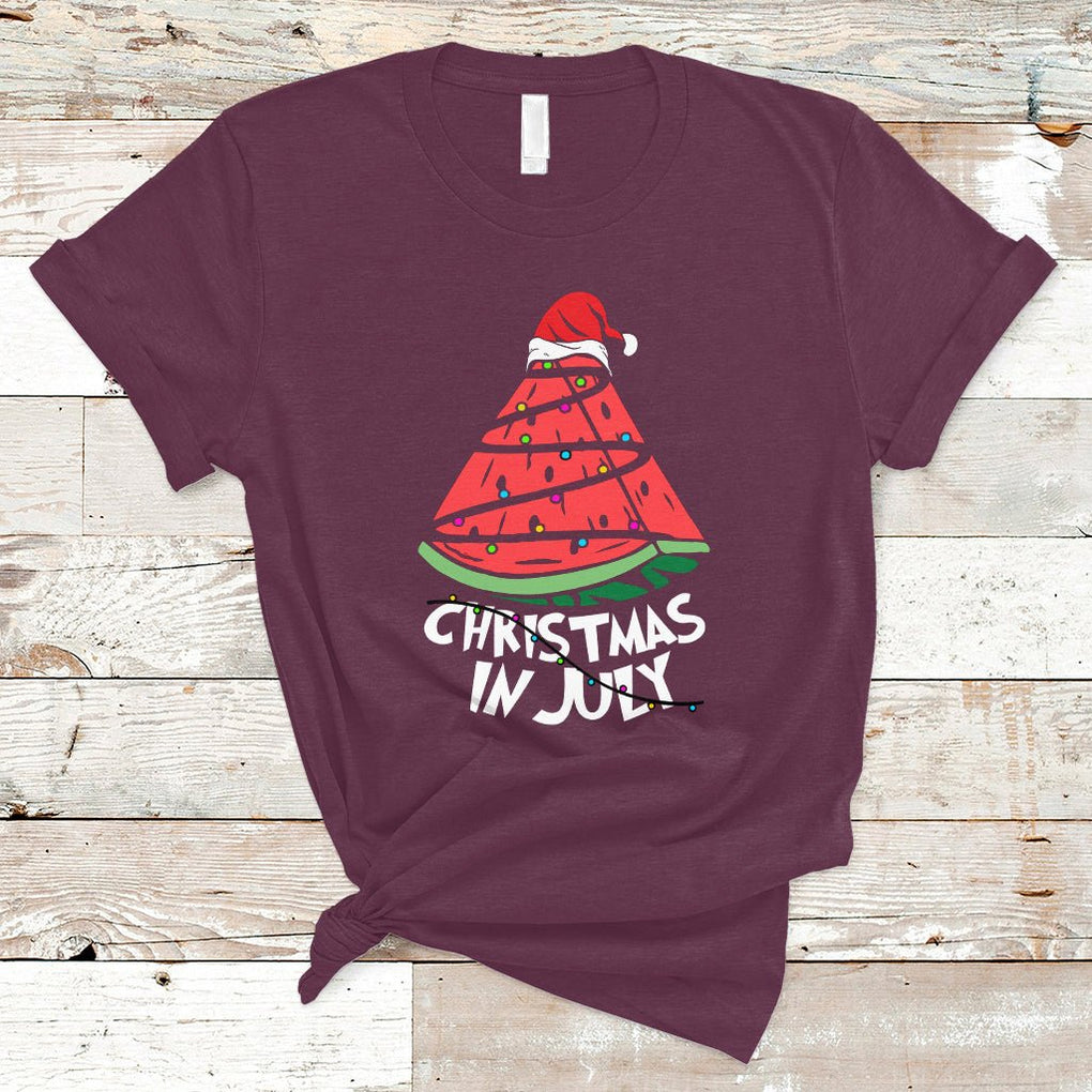 Christmas In July Watermelon Xmas Tree Summer Beach Vacation T Shirt TS02 Maroon Printyourwear