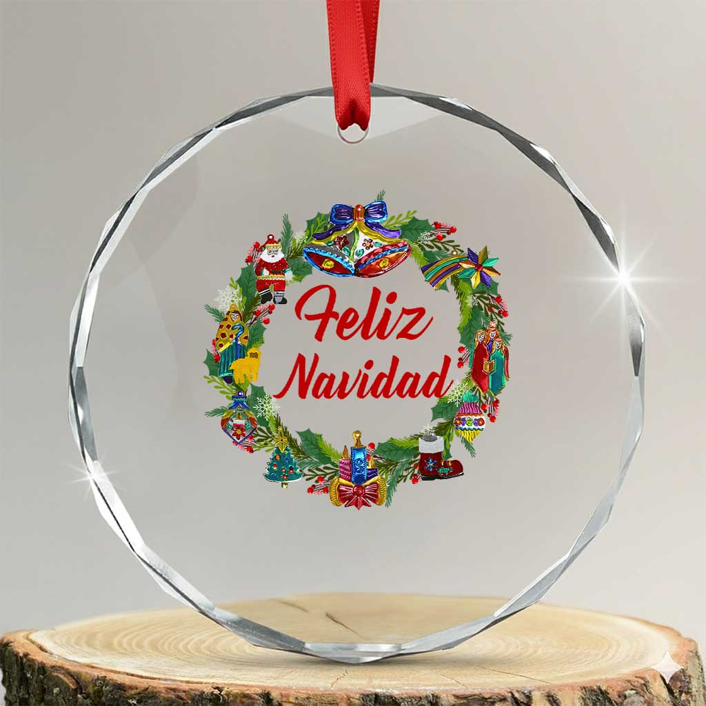 Christmas In Mexico Crystal Glass Ornament Feliz Navidad Xmas Wreath TS11 Transparent Glass 3'' Circle Print Your Wear